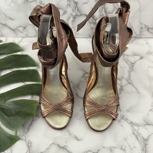 Giuseppe Zanotti Designs Lucite Clear Wedge Sandals Size 38 Bronze Leather Strap - Picture 2 of 11